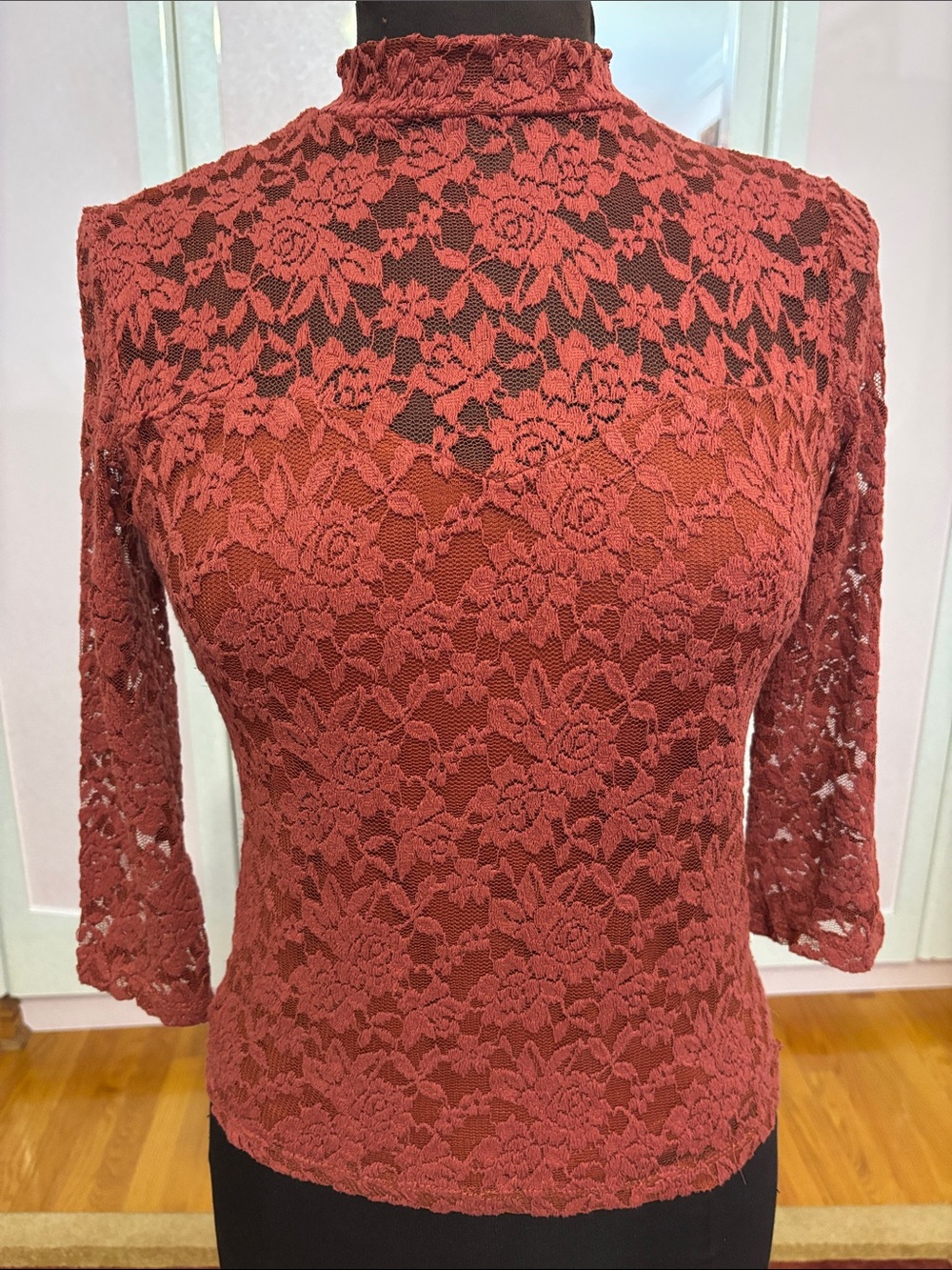 Rust Lace Mock Neck Top
